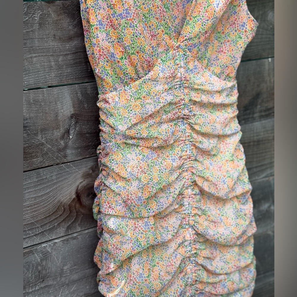 Zara Pink and Yellow Ruched Bodycon Mini Dress - Picture 5 of 10